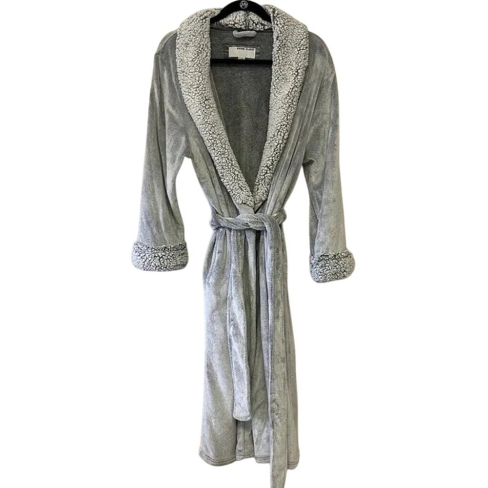Anne Klein gray fleece luxurious midi length robe womens sz L/XL comfy